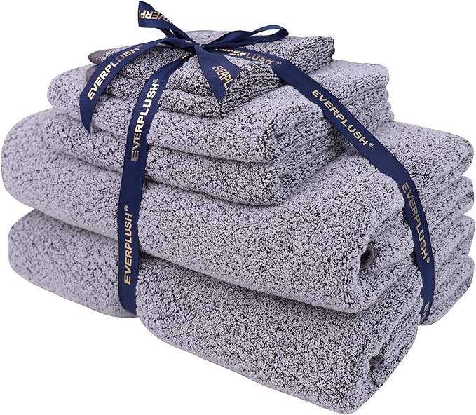 Everplush 6-Piece Premium Bath Towel Set – Plush Jacquard Luxury Towels, Highly Absorbent & Quick-Drying, with Bath Sheets, Hand Towels & Washcloths for Bathroom/Travel