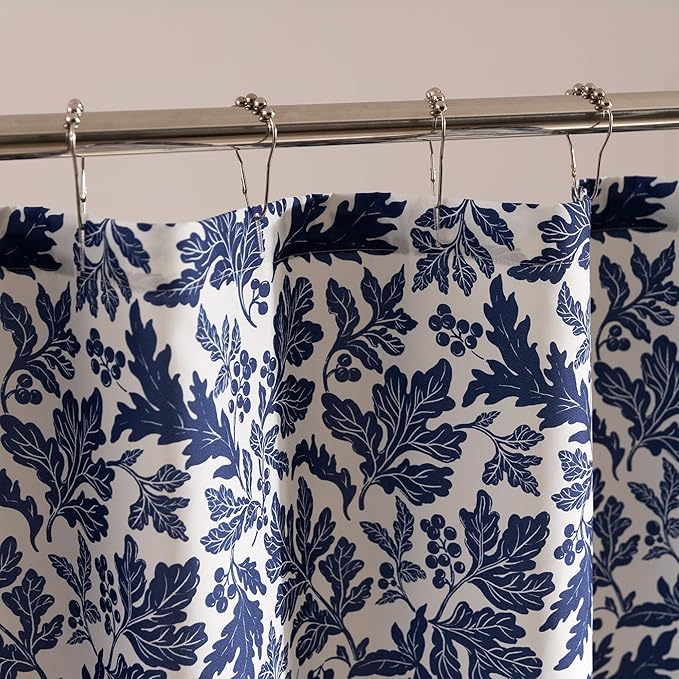 SLEEP ZONE Navy Leaf Shower Curtain Waterproof Curtains for Bathroom Decor Bathtub Farmhouse Shower Curtain 72" × 72"