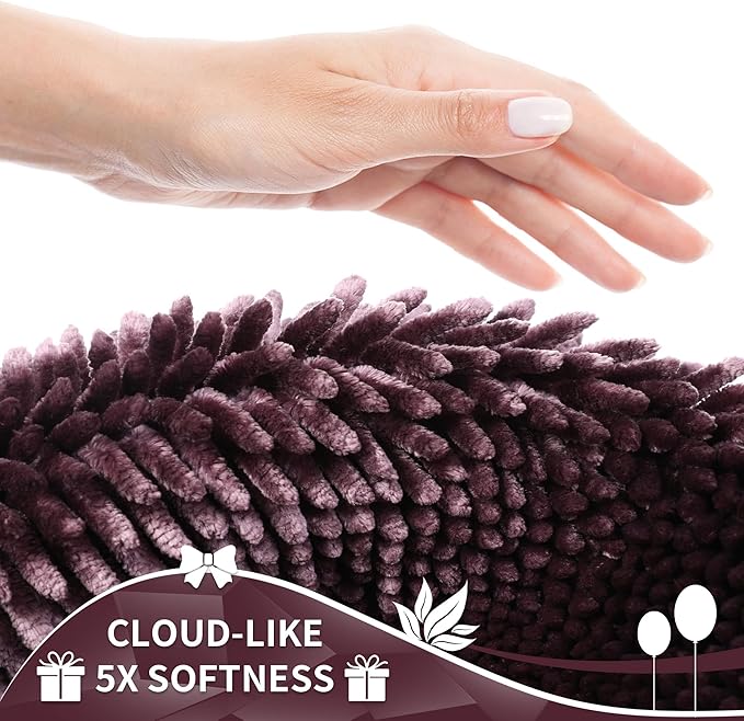Yimobra Long Bathroom Rug Non Slip 44x24 Inch, Extra Thick Soft Absorbent Chenille Bath Mat, Machine Washable Bath Rugs for Bathroom Floor, Tub and Shower, Home Decor Accessories, Purple Grey