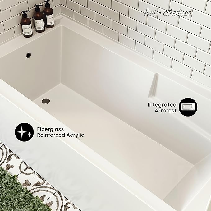 Swiss Madison Well Made Forever Voltaire 72" x 36" Right-Hand Drain Alcove Bathtub with Apron