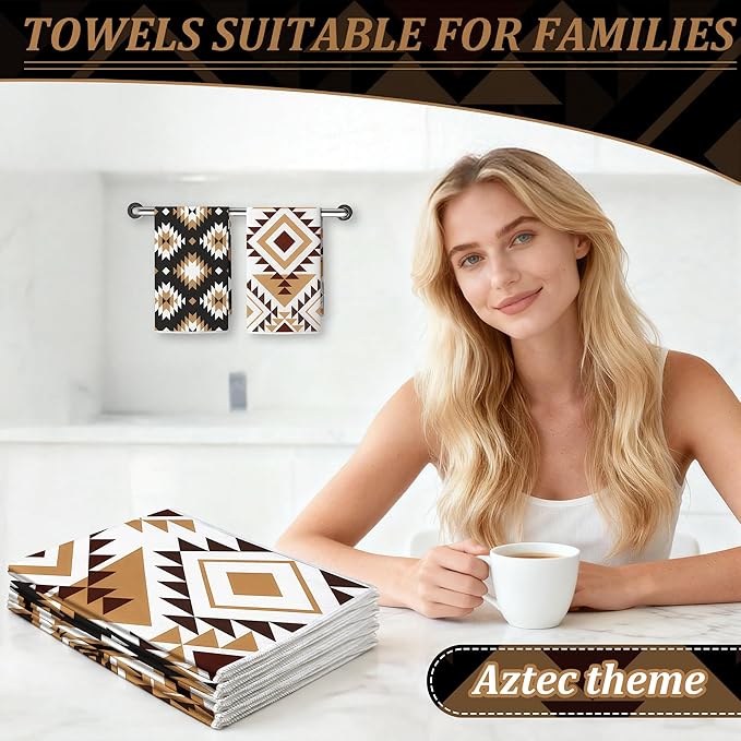 Set of 4 Western Aztec Kitchen Towels Vintage Themed Dish Towel Bathroom Decorative Rustic Cloths for Kitchen Bathroom Home Cooking Housewarming Gifts, 14 x 21 Inch