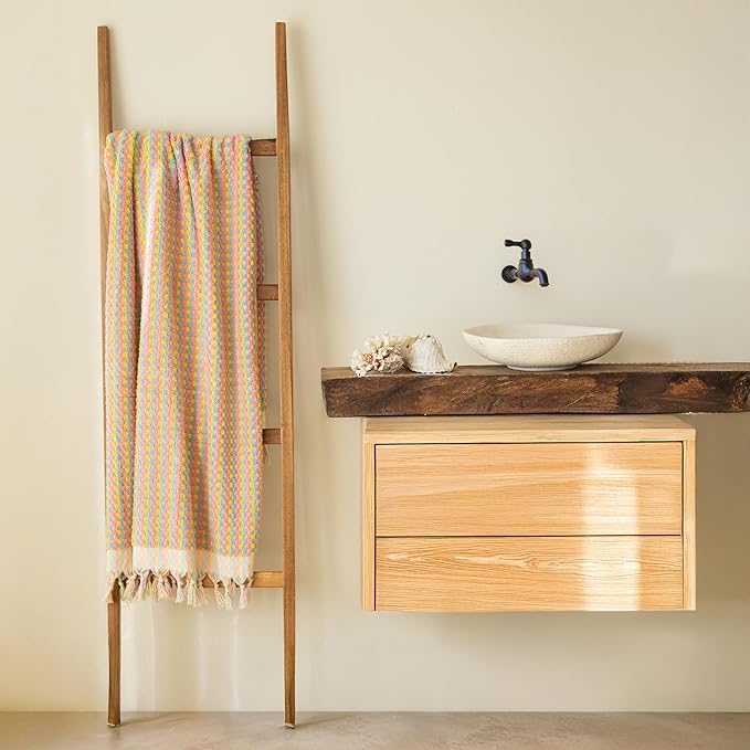 Pom Pom Turkish Bath and Beach Towels - Thick, Soft, Luxurious 100% Turkish Organic Cotton Bubble Weave Towels (Mixed Colors (Light), 35 x 67 Bath Size)