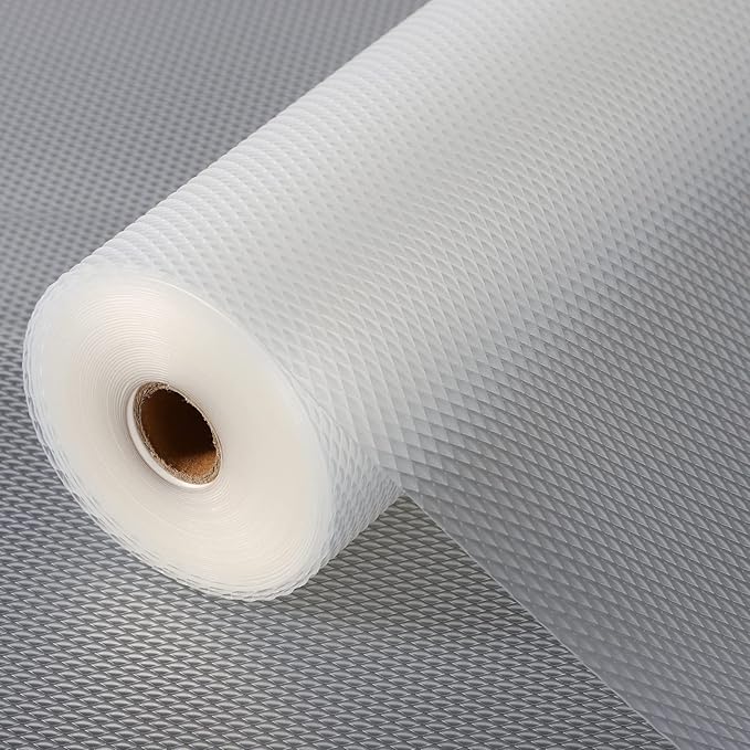 Anoak Shelf Liner Non-Slip Drawer Liner for Kitchen, Non Adhesive Cabinet Liner 12 Inch x 20 FT(240 Inch) Waterproof Refrigerator Liners for Kitchen Drawer, Bathroom Shelves Diamond Pattern Clear