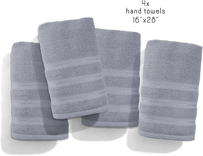 Hearth & Harbor Luxury Hand Towels - 100% Ring Spun Cotton Hand Towels for Bathroom, Shower, Spa, Soft & Absorbent Towels, 4 Piece Set, Stone Blue