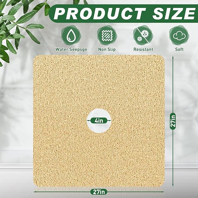 Shower Mat Non Slip,27 x 27 Inch Extra Large Bath Mat with Drain,Soft Square Loofah Shower Stall Mat Bathtub Mat for Bathroom,Without Suction Cups (Beige)