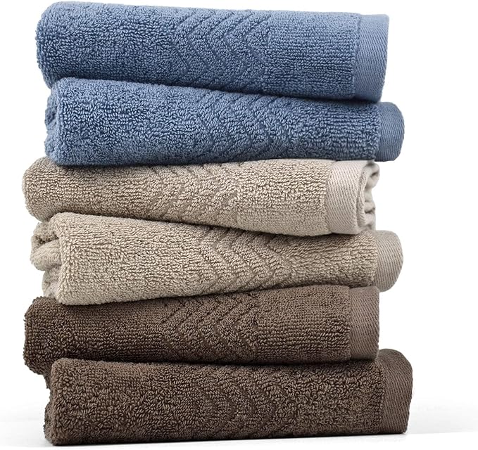 Cleanbear Cotton Washcloths Bath Wash Cloth Set 13 x 13 Inches, 6-Pack Face Cloths with 3 Colors