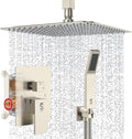 SR SUN RISE Brass 10 Inches Ceiling Mounted Shower System Brushed Nickel Bathroom Luxury Rain Mixer Shower Combo Set Ceiling Install Rainfall Shower Head System