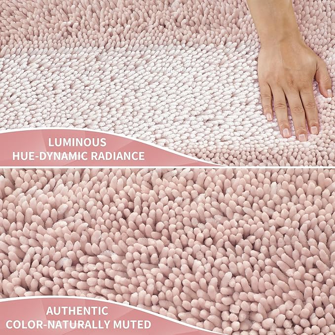 Yimobra Chenille Bathroom Rugs Non Slip, Extra Thick Soft Absorbent Bath Rug, Machine Washable Quick Dry Bath Mat for Bathroom Floor, Tub and Shower, Home Decor Accessories, 24x17, Pink