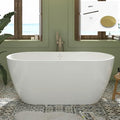 FerdY 59" Bali Elite Acrylic Freestanding Bathtub, Gracefully Shaped Freestanding Soaking Bathtub, cUPC Certified, Toe-Tap Polished Gold Drain and Minimalist Linear Design Overflow Included