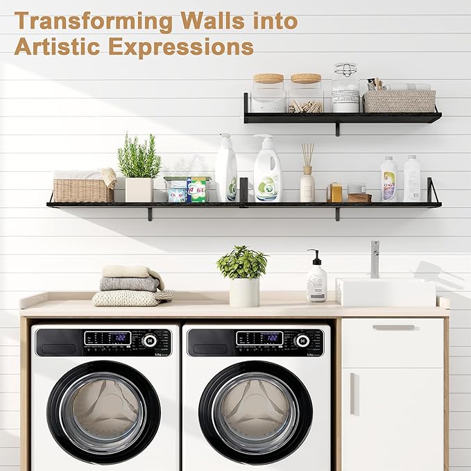 Fun Memories Floating Shelves for Wall, 36 Inches Long Set of 3 Wall Shelves for Bedroom, Floating Bookshelves with Metal Brackets for Living Room, Kitchen, Bedroom and Laundry Room (Black)