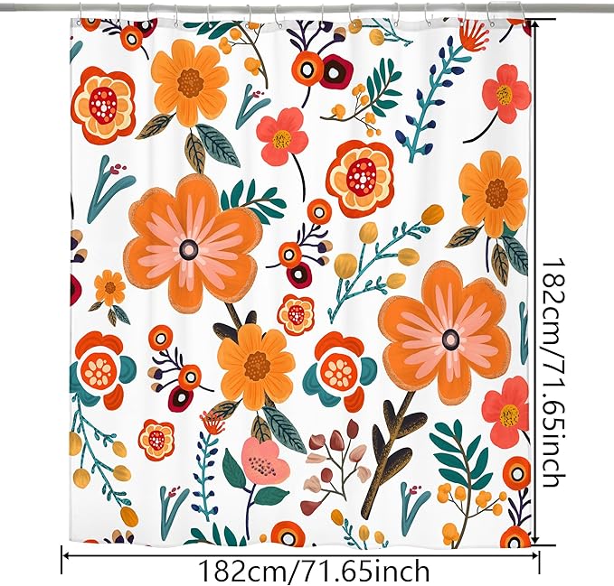 Bohemian Shower Curtain, Boho Floral Print Water Repellent Polyester Fabric for Bathroom Decor, 72×72 Inch Standard Size with 12 Hooks, Also as Room Divider