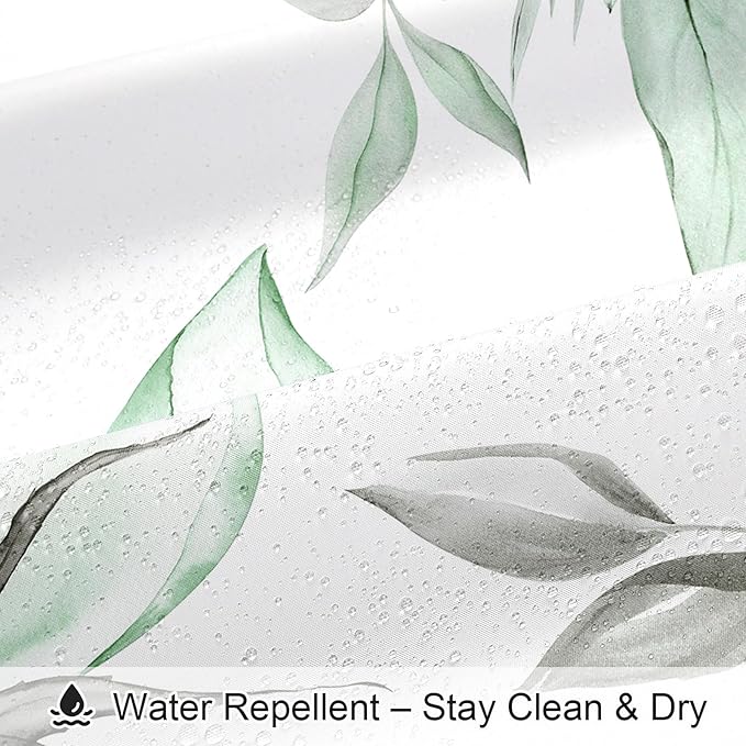 Extra Long Boho Watercolor Floral Shower Curtain 72 x 84, Green and Grey Ink Painting Style Flower Shower Curtains for Chic Elegant Bathroom, Artistic XL Fabric Cloth Shower Curtain