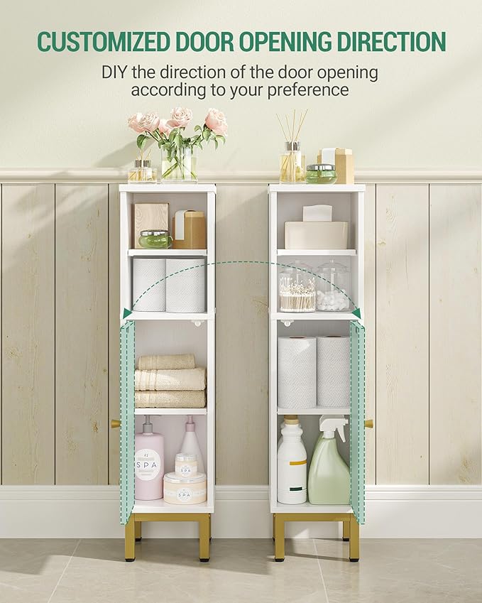 Bathroom Storage Cabinet, Corner Floor Cabinet with Shelves, Customized Door Opening Direction, Bathroom Organizer with Adjustable Shelf for Kitchen, Living, Toilet Paper Holder, White