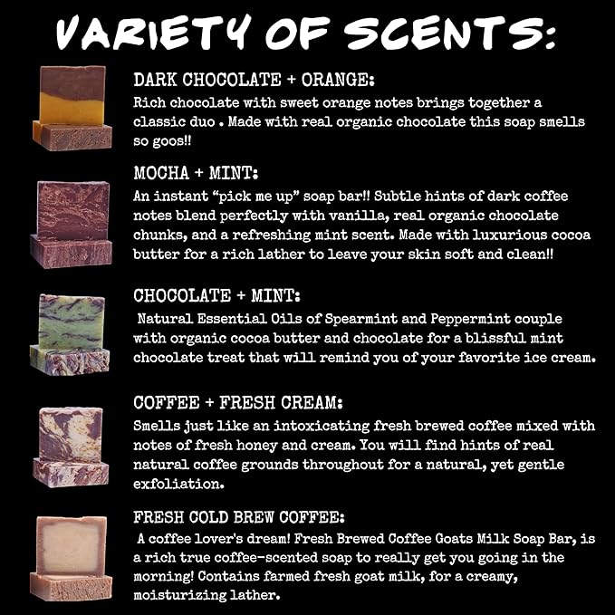 Bluebyrd Gourmet Assorted Handmade Soap Bars for Women & Men | Large, 25 oz Gift Set of 5 Natural Cleansing Bars - Chocolate Orange, Coffee, Mocha, Mint Chocolate | Vegan Soap Gift (Gourmet)