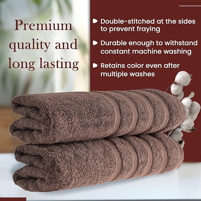 HALLEY Turkish 2 Pack Premium Bath Towels (2 Pieces) 650 GSM Highly Absorbent Super Soft 100% Cotton - 2 Bath Towels (Brown)