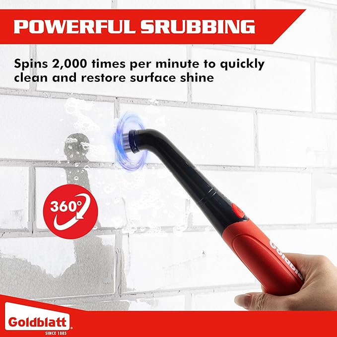 Goldblatt Electric Spin Scrubber Cordless, Power Scrubber with Battery Indicator Light, IPX6 Waterproof, Electric Cleaning Brush for Grout, Tile, Bathroom, Kitchen, Tub Cleaning