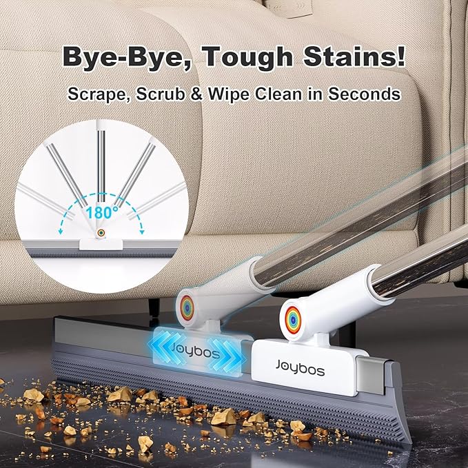 Squeegee Broom for Floor, 18" Heavy Duty Floor Squeegee with Rubber Scrubbing Teeth, 2-in-1 Magic Silicone Broom for Pet Hair, Dust, Water, Tile and Carpet, 61" Long Handle