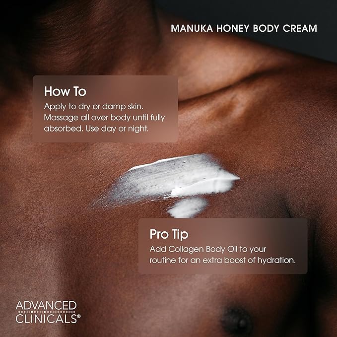 Advanced Clinicals Manuka Honey Body Cream For Women & Men | Body Butter Lotion For Extremely Dry Skin | Collagen Cream | Skincare Moisturizer Hydrating Balm Improves Look Of Aging Skin, 16Oz, 2-Pack