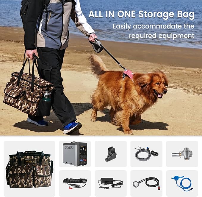 Powered Portable Water Heater, Battery-Powered Camping Water Heater, On-Demand Propane Camping Shower & Shower Pump Constant Temperature, Rechargeable Battery