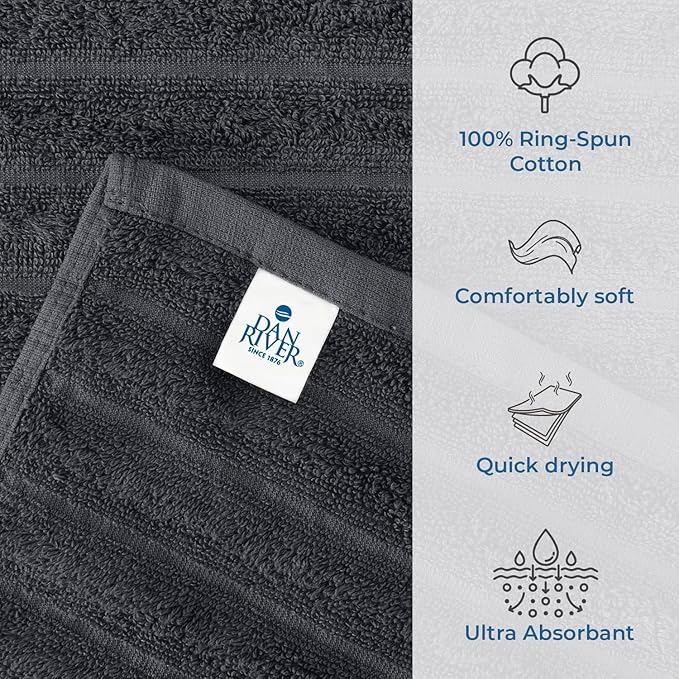 DAN RIVER Pack of 2 Bath Sheet 35x70 Inches, Extra Large Ribbed Bath Towels Oversized, Absorbent Cotton Towels for Bathroom - Dark Gray