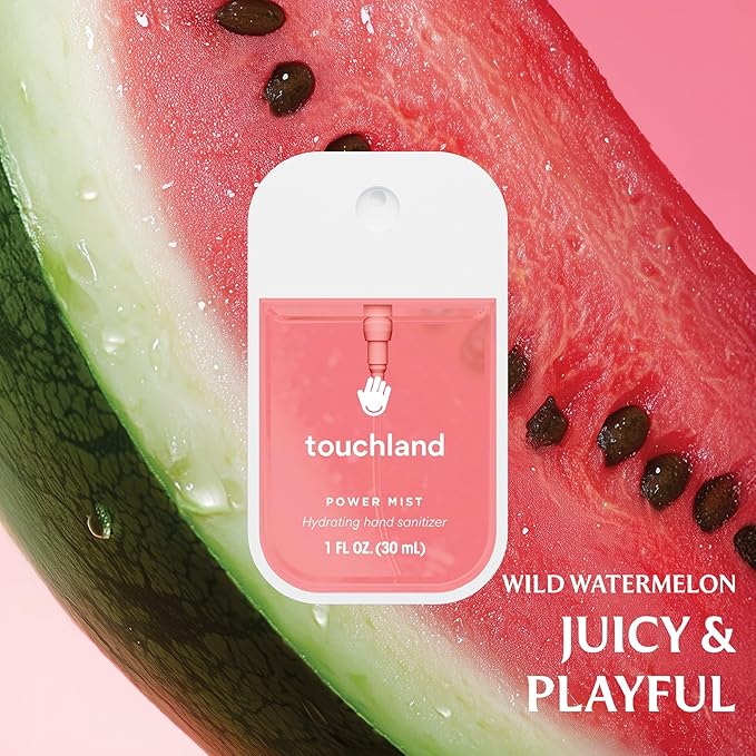 Touchland Hydrating Hand Sanitizer Spray, FRESH 5 Set (Mint, Citrus, Lemon Lime, Aloe, Watermelon), 1 FL. OZ. Travel Size Power Mist Sprays (Set of 5)