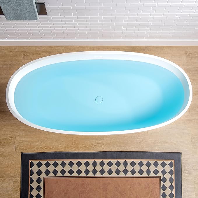 WOODBRIDGE 67 in. x 30.75 in. Stone Resin Luxury Contemporary Solid Surface Freestanding Bathtub in Matte White