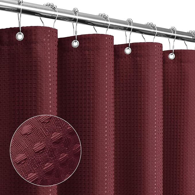 Gibelle Small Stall Shower Curtain 36 x 72, Narrow Half Waffle Weave Textured Fabric Shower Curtain for Bathroom, Water Repellent, Machine Washable, Burgundy