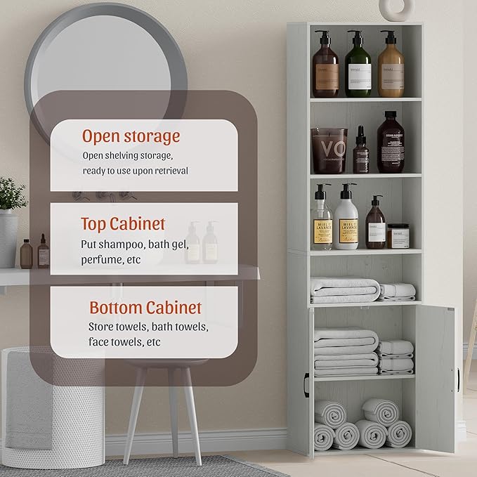 Tall Bathroom Storage Cabinet, Bathroom Floor Cabinet with Wide 4 Tier Shelf, Storage Unit for Living Room, Entryway, Kitchen (Retro White, 2 PCS)