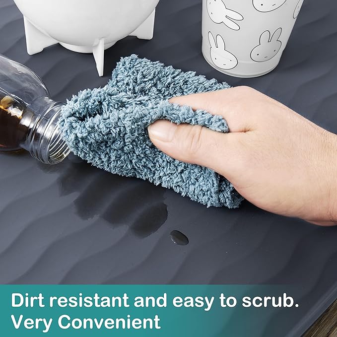 URMONA Waterproof Silicone Under Sink Mat 19'' x 19'' Shelf Liner for Kitchen and Bathroom, Cabinet and Counter Protector, Storage and Organizers, Litter Mat, Pet Cat Puppy Essentials(Light Grey)