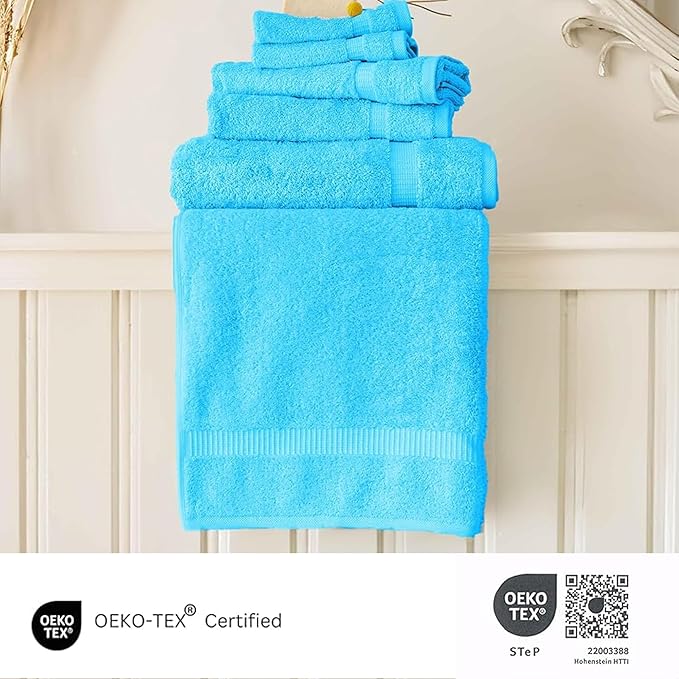 SALBAKOS 100% Turkish Cotton 6-Piece Towel Set | Heirloom Quality Hotel & Spa Collection | Soft, Super Absorbent 2 Washcloth, 2 Hand, 2 Bath Towel Sets | Made in Turkey (Aqua, 6 Piece Towel Set)
