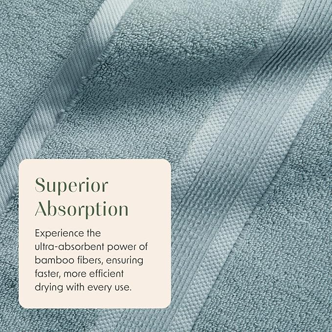 Springtree Home Luxury Bamboo Rayon Bath Towel Set of 4 | 35% Bamboo Rayon - 65% Cotton | Absorbent Quick-Dry Towels for Bathroom | Oeko-TEX Standard 100 Cotton | Aegean