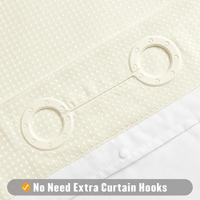 MitoVilla Ivory Waffle Small Stall Shower Curtain Liner Set 36 x 74, No Hooks Required Half Size Narrow Fabric Cloth Shower Curtain Set with Snap-in Liner for Modern Bathroom Decor, Ivory/Beige