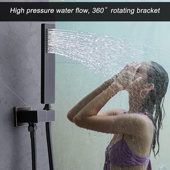 Shower System Oil Rubbed Bronze Shower Faucet Set 12 Inch Ceiling Mounted Full Body Shower System with Body Jets, Handheld Spray, Temperature Display Shower Valve