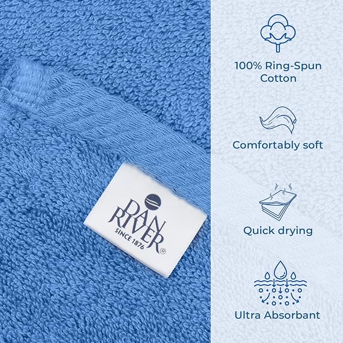 DAN RIVER Pack of 1 Bath Sheet 40x80 Inches, Luxury Bath Towel Set, Extra Large and Quick Dry Soft Cotton Towels - Medium Blue