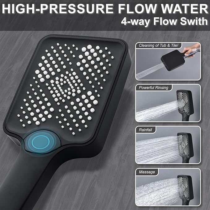 Shower System Brass Thermostatic Shower Faucet Set With Valve and Diverter Shower Mixer With Rain Head and Handheld High Pressure Square Rainfall