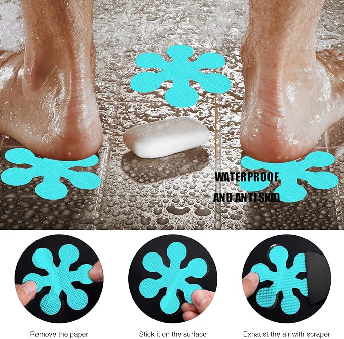 Bathtub Stickers Non-Slip, 24 PCS Safety Shower Treads Adhesive Appliques with Premium Scraper (Blue)