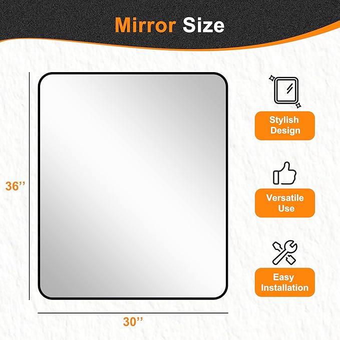 Delma Bathroom Vanity Mirror, Black Framed Bathroom Mirror for Over Sink, High-Definition Bathroom Mirror, Versatile Bathroom Vanity Mirror, Hangs Horizontally or Vertically(36x30, Black)