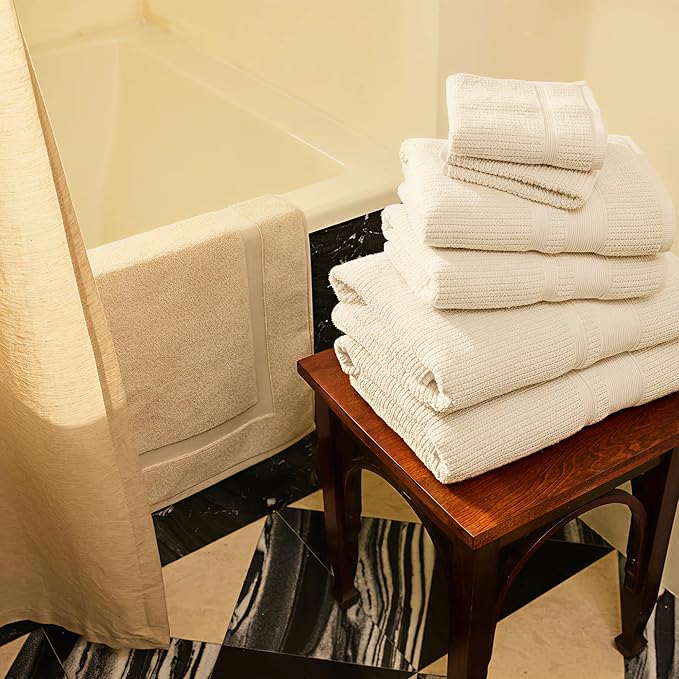 Preston Lane Douro Washcloth Set – 2 Pack Luxury Cotton Towels, Ultra Soft & Absorbent, Quick-Dry Spa-Quality Bathroom Towels, Made in Portugal, Alabaster