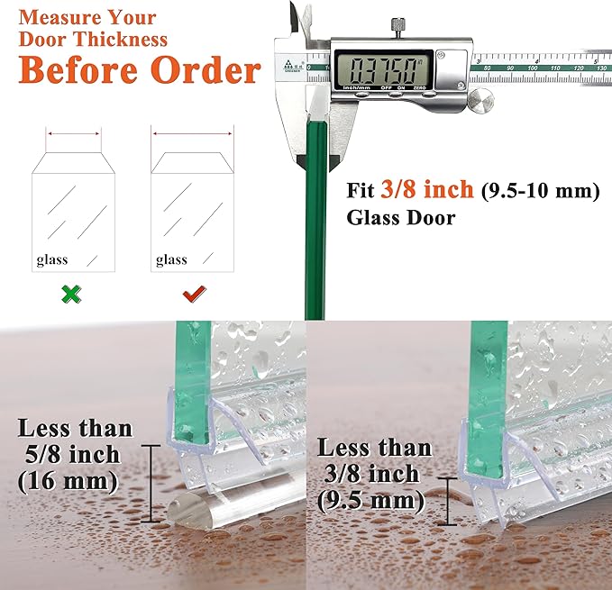 Frameless Shower Door Seal Strip 4 Pack x 39 Inch MD Glass Shower Door Bottom Seal Side Seal Strip Door Sweep for 3/8" Glass Ultra-Clear Polycarbonate Stop Shower Leaks Create A Water Barrier