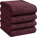 Native Fab 100% Cotton Premium Waffle Kitchen Towels, 4 Pack, 16" x 26", Super Absorbent Reusable Cleaning Cloths, Tea Towels, Machine Washable Hand Towels, Burgundy Wine
