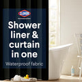 CLOROX 2-in-1 Bathroom Shower Curtain Liner, Durable Fabric, Weighted Magnets for Bath Water Control, Washable Premium Quality, Modern - 72" x 72" Black