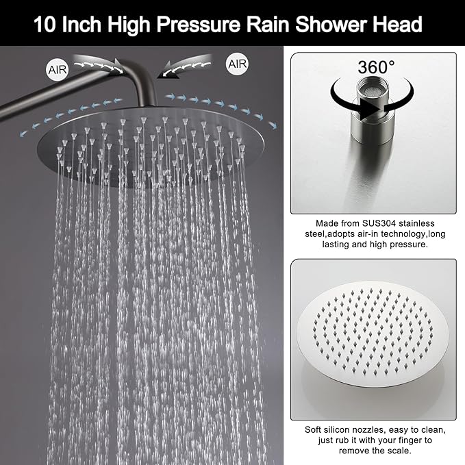 RBROHANT Freestanding Outdoor Shower Nickel, Height Adjustable Outside Showers for Backyard Garden Pool Beach, Outdoor Shower Fixtures with 10” Rain Shower Head and Handheld, Brushed Nickel, JK0317
