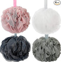 Bath Shower Loofah Sponge 60g Bath Mesh Pouf Shower Ball Body Scrubber Exfoliating Bath Sponge for Women and Men, Set of 4, Drak Grey-Pink-Grey-White