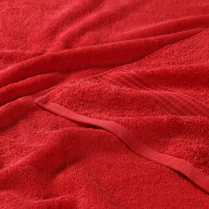 Superior Egyptian Cotton Bath Towel Set, Home Bathroom Towels, Master, Guest Bath, Decor Essentials, Quick Dry, Absorbent, Large Body Towels, Spa, Hotel, Resort, Adult, Kids, Set of 2, Red