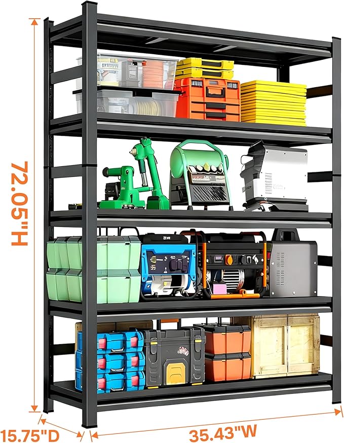 Metal Shelving Units for Garage, 5-Tier Adjustable Storage Shelves, Heavy Duty Steel Racks for Garage, Basement, Warehouse, Black