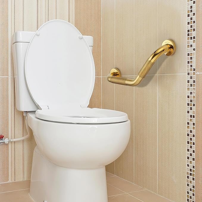 Grab Bars for Bathtubs and Showers- 1-1/4 x 16 Angled Shower Grab Bar for Seniors Knurled Stainless Steel Handicap Grab Bars for Wall (Gold, 2 Pack)