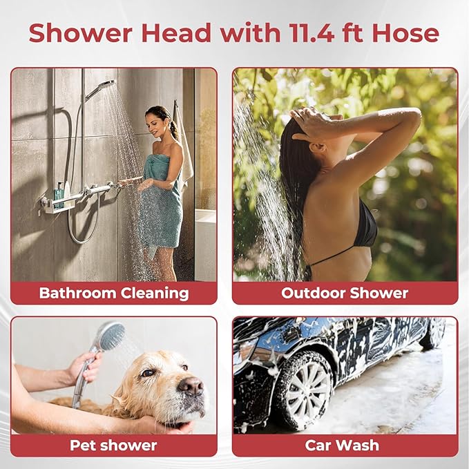 CAMPLUX Hand Held Showerhead with 11.48 FT Hose, Portable Spray Shower Head, High Pressure Shower Head with ON/Off Switch