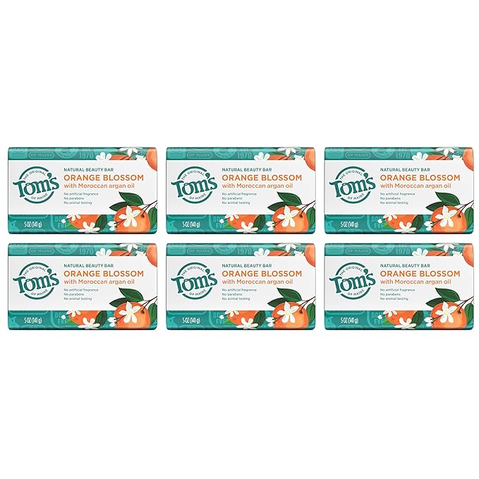 Tom’s of Maine Natural Beauty Bar Soap For Women and Men, Orange Blossom, 5 oz Bar (Pack of 6)