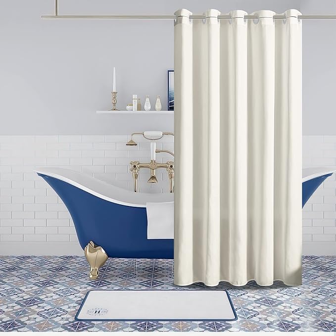 Furlinic No Hook Extra Long Shower Curtain 84 Length,Soft Fabric Bathroom Curtain with 10 Plastic Split Grommets,Waterproof & Machine Washable,Modern Hotel Style,Beige,72x84 Inch