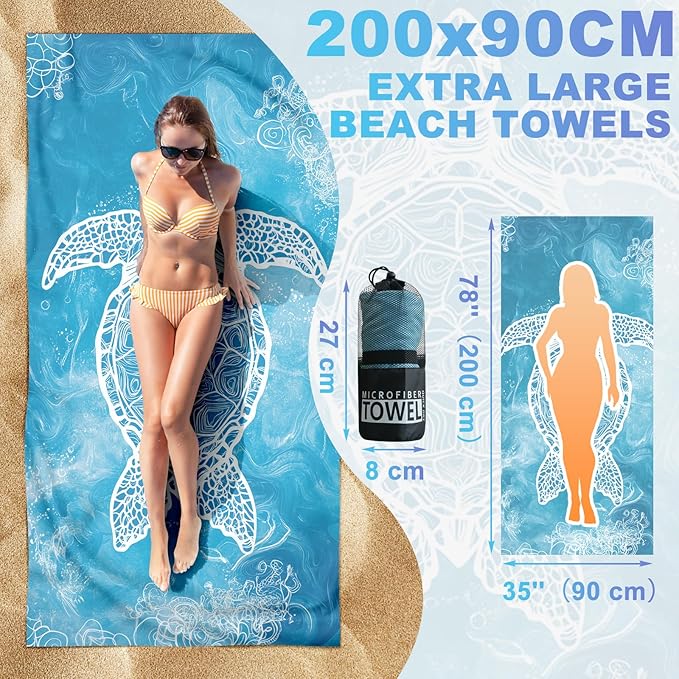 Beach Towels Oversized - 2 Pack 78'' X 35''(200 x 90 cm) Extra Large Beach Towels, 250 GSM Thicken Microfiber Sand Free Lightweight Quick Dry Beach Towel, Yoga Pool Gym Camping Travel Towel for Adults